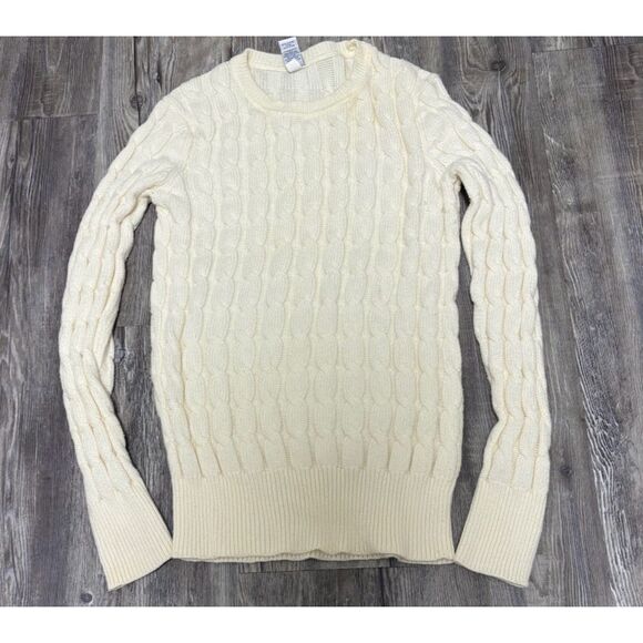 GAP Sweater SZ M Cream Cotton Cable Knit Crew Neck  Preppy Cozycore Normcore - Picture 2 of 6